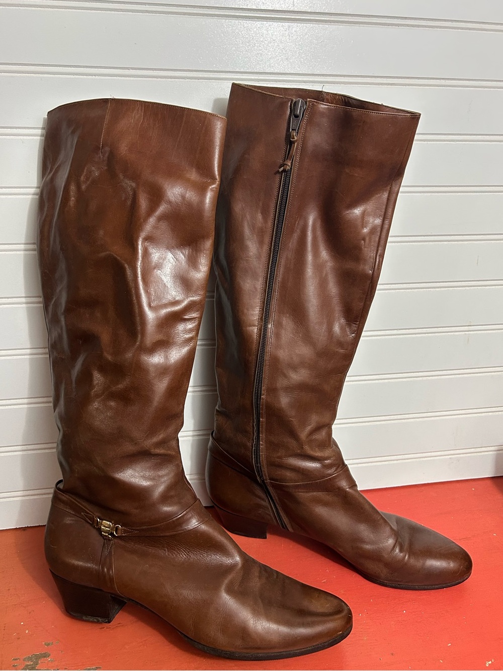 Salvatore Ferragamo Brown Leather Knee-High Heeled Boots